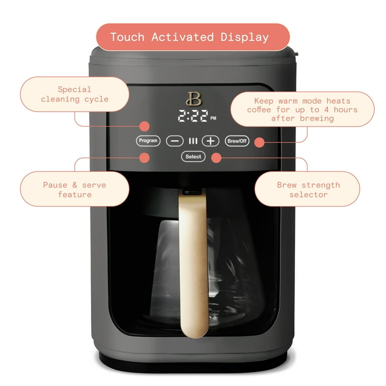 Beautiful 14-Cup Programmable Drip Coffee Maker with Touch-Activated  Display, Oyster Grey by Drew Barrymore