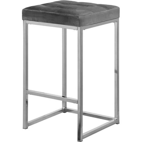 Pemberly Row Modern 26.5"H Velvet Counter Stool in Gray (Set of 2)