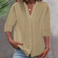 thumbnail image 2 of Timegard Womens Tops 1/2 Sleeve V Neck Button down Shirts Casual Loose Lightweight Blouse Solid Color, 2 of 6