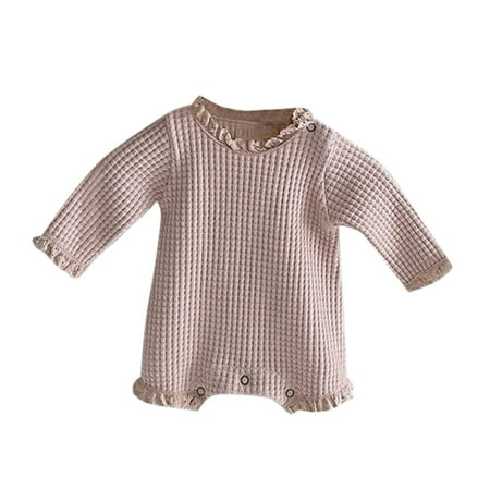 

Baby Girls Boys Solid Lace Autumn Long Sleeve Romper Bodysuit Clothes Pink 66