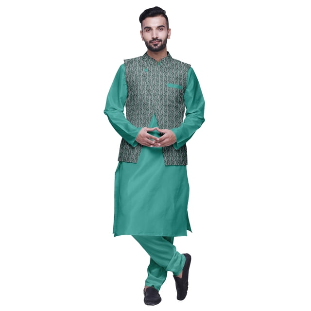 Atasi Kurta Churidar Uni avec Ensemble de Jecket Imprimé pour Hommes, Tenue de Fête d'Été