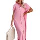 thumbnail image 4 of VISgogo Vestido de playa informal para mujer, color sólido, manga corta, solapa con botones, suelto, para cubrir VISgogo moda, 4 of 8