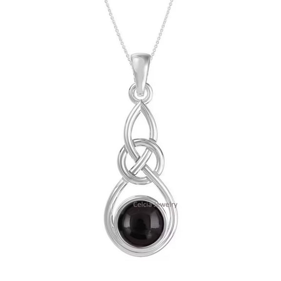 Solid 925 Sterling Silver Necklace For Women, Genuine Black Onyx Cabochon Round Gemstone Unique Handcrafted Necklace Gift For Her