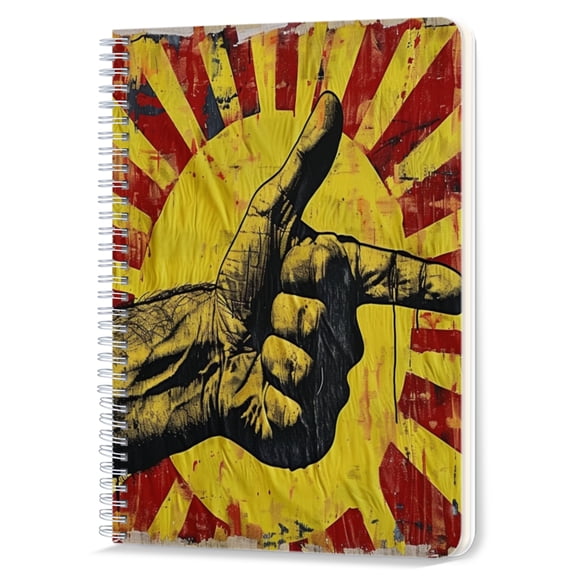 Spiral Notebook,Double-Wire Spiral College Lined Journal Notebook for Study and Notes,100 Pages,5.71x 8.26 in - Hand Gesture Against a Radiating Yellow - Red Background