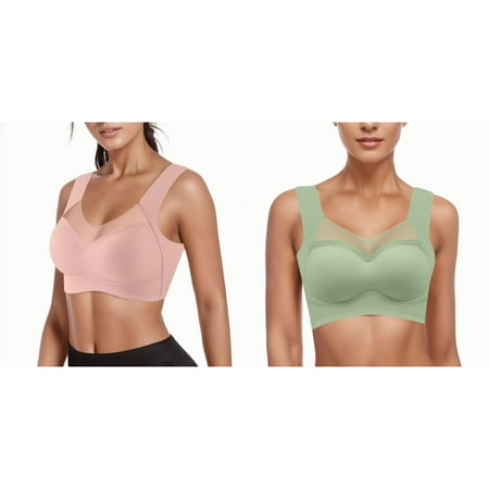 (2-Pack) 2025 New Women s Comfortable andy Women Bras Wireless Plus Size Sports Gathering Thin Bra Women Bras Wireless Pack and Tank Top Style Plus Size Sports Bras for Women 2X Underwear without