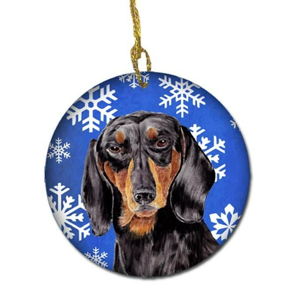 Dachshund Winter Snowflakes Holiday Ceramic Ornament