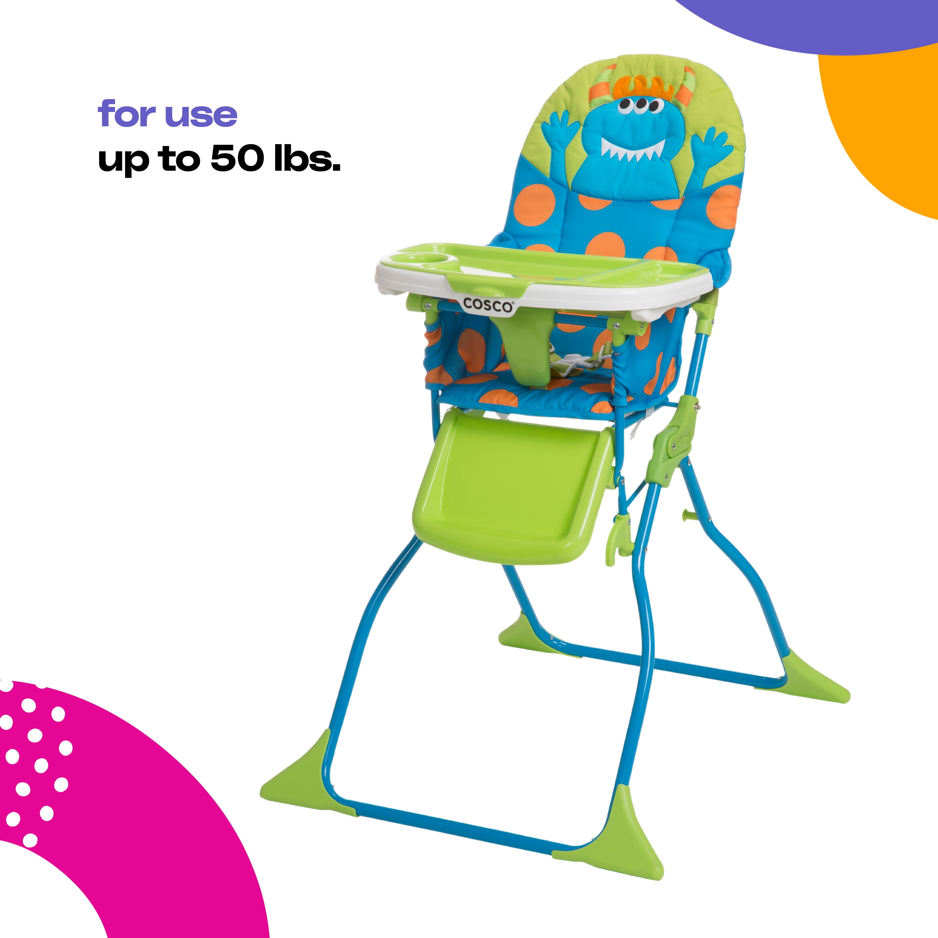 Cosco Kids Simple Fold Deluxe High Chair, Monster Shelley 