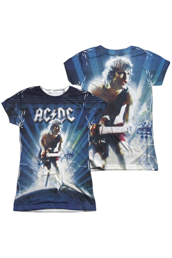 Acdc - Lightning (Front/Back Print) - Juniors Cap Sleeve Shirt - Medium