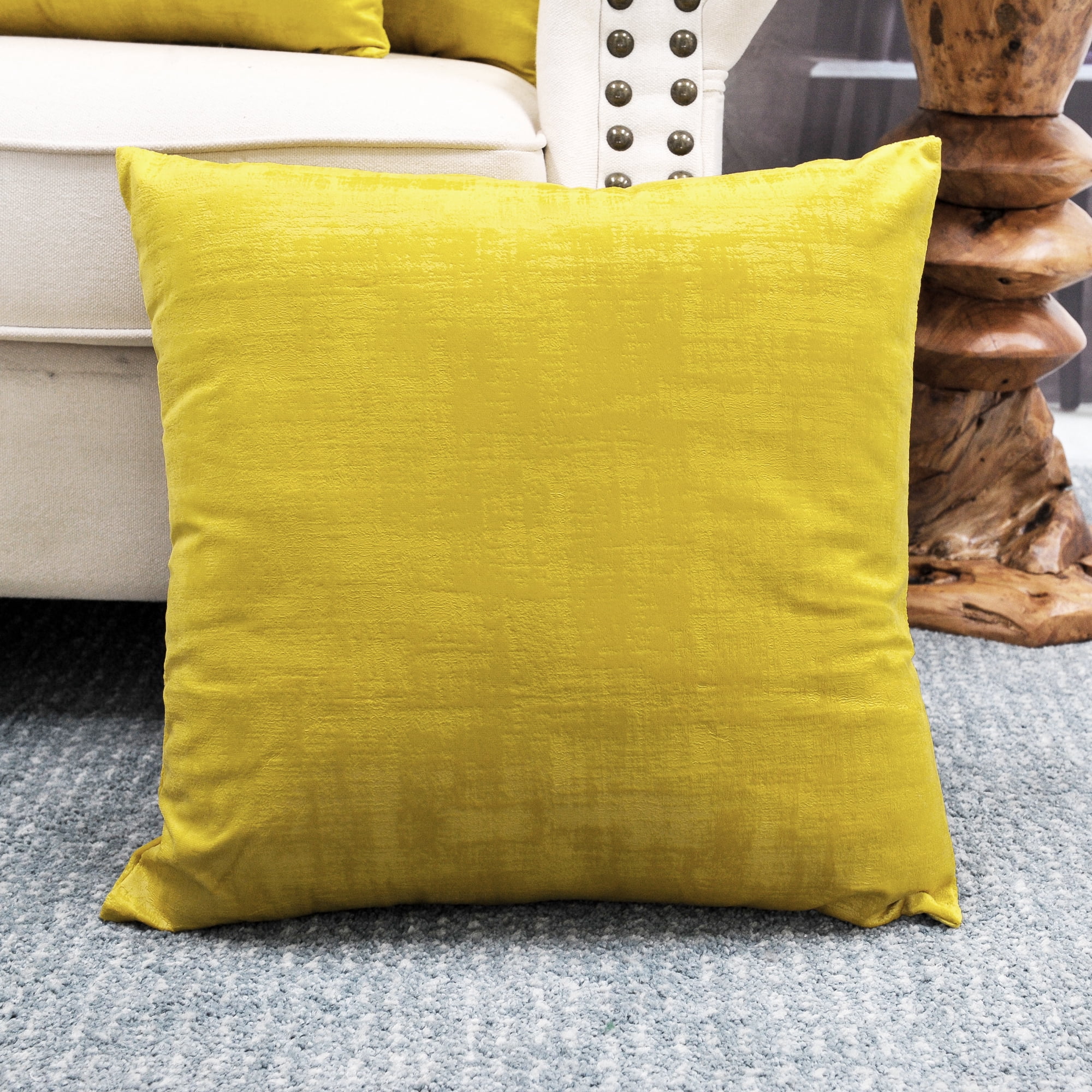 Home Soft Things Textured Velvet 4 Piece Throw Pillow Cover Set - Sulphur - 20" x 20"