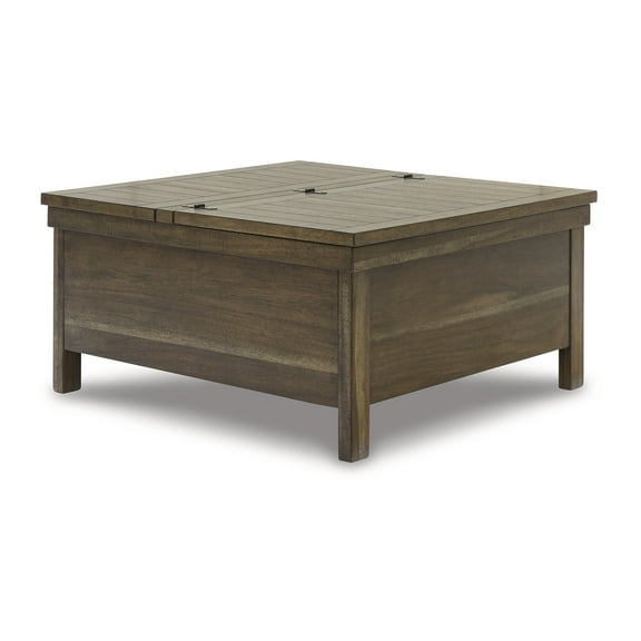 Signature Design by Ashley Moriville Rustic Hinged and Lift Top Cocktail Table with Hidden Storage, Light Brown