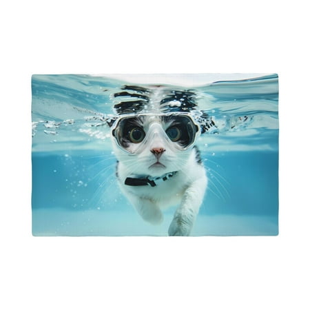 

Table Placemats Set of 4 - Swimming Cat Goggles 12x18 In Faux Linen Double Heat Resistant Place Mats Cloth Indoor/Outdoor Placemats Washable Table Mats for Dining Kitchen Party