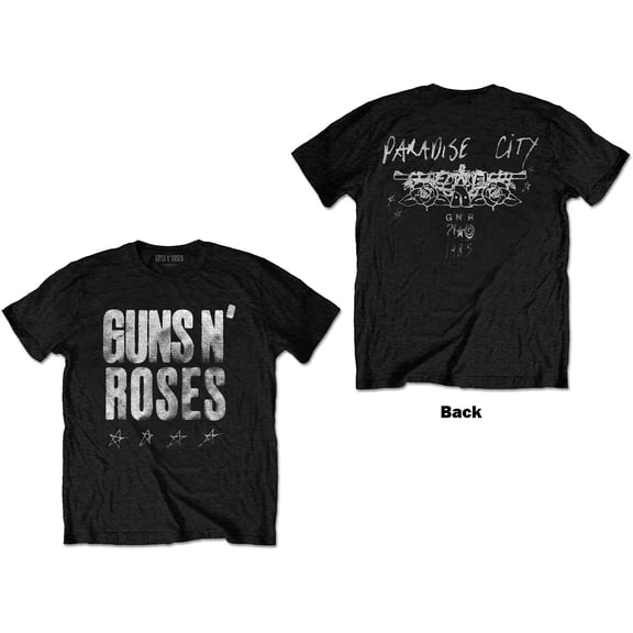Men's Guns N Roses Paradise City Stars (Back Print) Slim Fit T-shirt Small Black