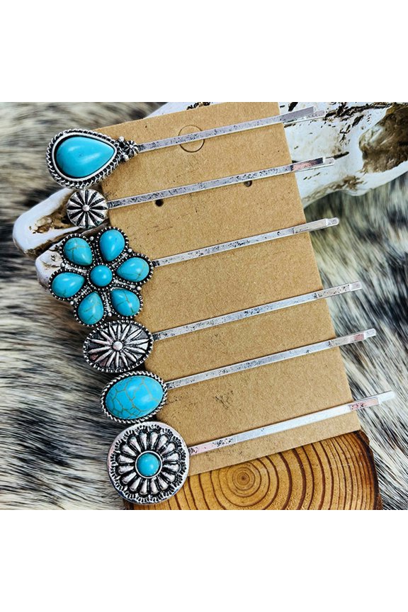 Women Hair Pin Retro Faux Turquoise Decorative Vintage Anti-slip Lightweight Hairpin Boho Hair Clip Headwear Styling Tools Hair Accessories