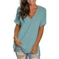 thumbnail image 4 of Summer Tops For Women Sevevn Womens Fashion V-Neck Rolled Sleeve Short Sleeve Blouse Casual Solid Loose T-Shirt, 4 of 5
