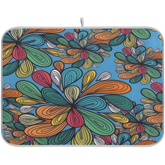 Gorgeous Flower Kitchen Dish Drying Mat, 16'' x 18'' Super Absorbent Dish Drying Mat for Kitchen, Sink, Dining Table