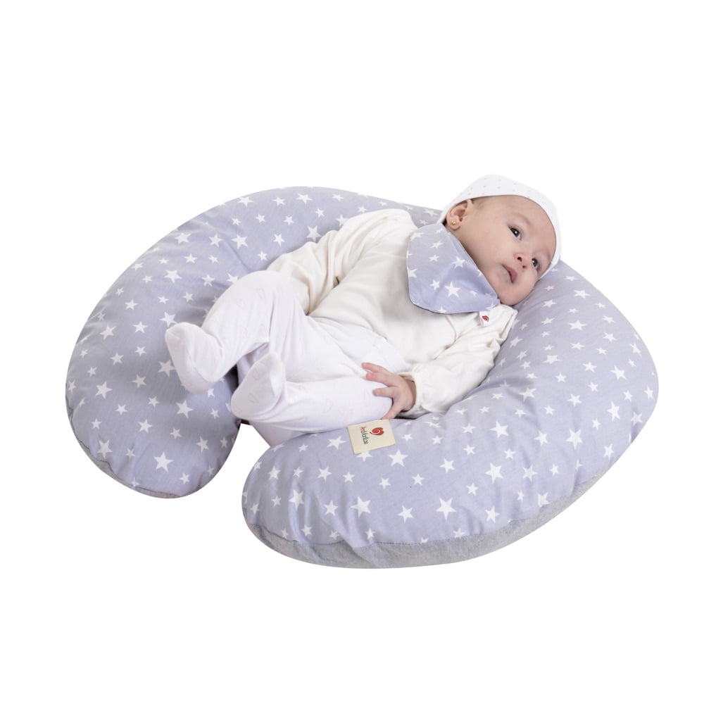 Multifunctional, Ergonomic 100% Cotton Nursing Pillow for Breastfeeding, support, tumy time. Original Standard Size, Removable Cover. Grey, Amamantas
