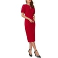 thumbnail image 4 of INSPIRE CHIC Women's Formal Sheath Dress Puff Sleeve Keyhole Round Neck Elegant Business Midi Pencil Dresses XL Red, 4 of 6