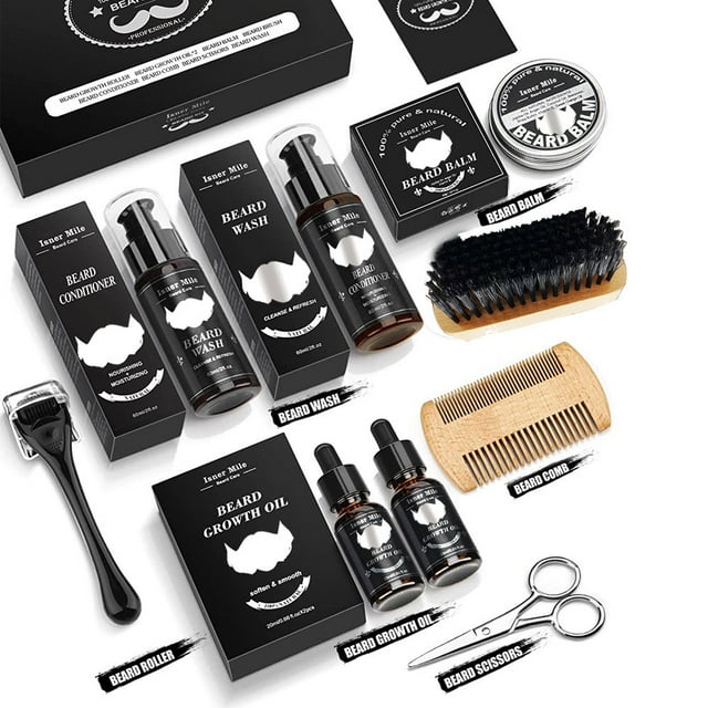 Men's Beard Care Set - Beard Growth Oil + Double-Sided Comb + Balm - Multiple Specifications Available (9PCS-PPS)