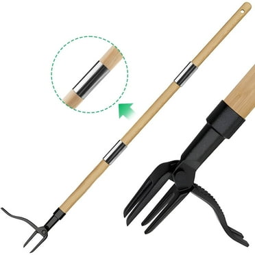 KAMIDA Detachable Weed Puller, Weed Puller Tool,Hand Weeder Tool,Garden Tools,Made with Long Wooden Handle - Real Bamboo & 4-Claw Steel Head