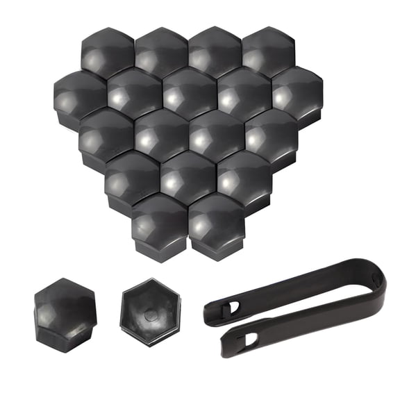 20 Pcs Wheel Lug Nut Caps, Universal 17mm Car Tire Nut Caps/Bolt Cover, Hexagonal Plastic Tire Bolt with Removal Tool (Black)