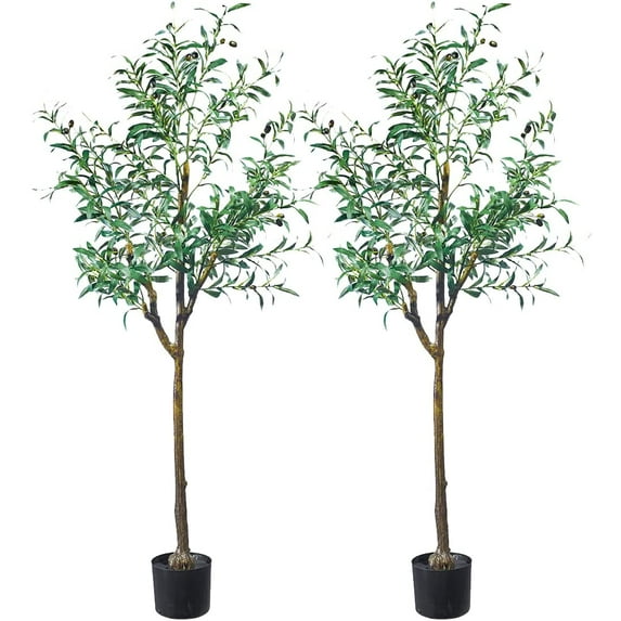 Maydear Artificial Olive in Pot Faux Houseplant, for Indoor Outdoor House Home Office Garden Modern Decoration Housewarming Gift, 59”, 2 Pack