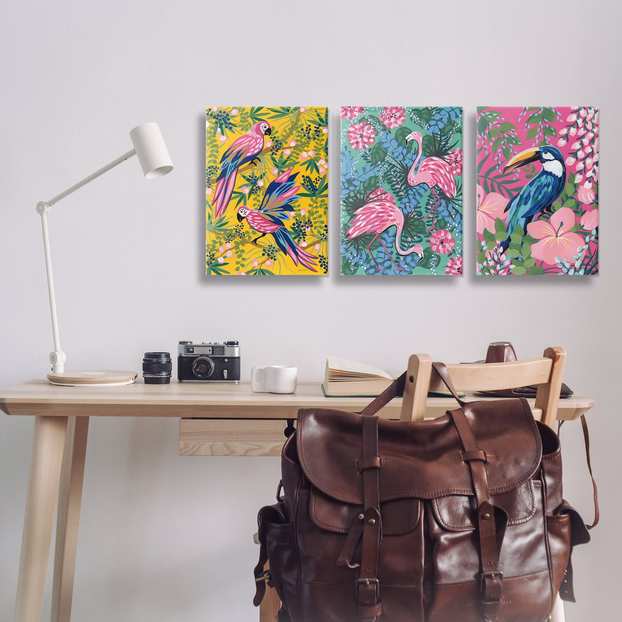 Stupell Industries Tropical Birds & Botanicals Animals Painting Wrapped Canvas Art Print Wall Art, 16 x 24, Set of 3