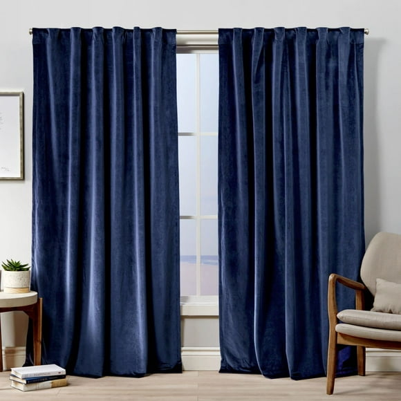 Exclusive Home Paire de Panneaux de Rideau en Velours, Poids Lourd, Filtrant la Lumière, à Pattes Cachées, 52 Pouces" X 108 Pouces" Bleu Marine