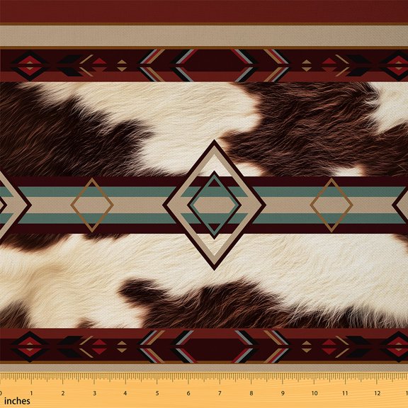 Castle Fairy Cow Print Fabric by the Yard 1 Yard,Tribal Aztec Home Decor Fabric by the Yard,Bohemian Theme Room Decor Fabric by the Yard,Super Cozy Abstract Room Decor