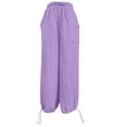 thumbnail image 3 of Lenpel Cotton Linen Pants for Women Lightweight Pleated Wide Leg Baggy Trousers Lounge Flowy Comfy Beach Vacation Clothes, 3 of 7