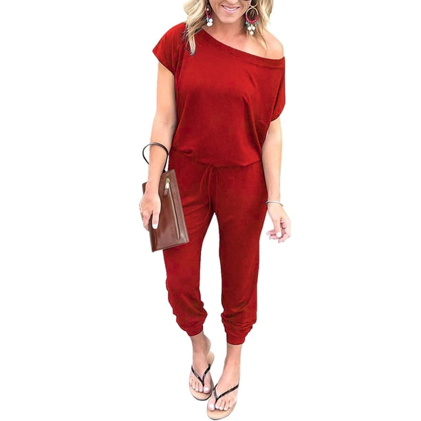 Mono PRETTYGARDEN Rojo de Verano con Hombros Descubiertos Talle M