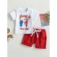 thumbnail image 2 of Bagilaanoe 4th of July Clothes for Toddler Baby Boys Short Sleeve Letter Print T-shirt Tops + Shorts + Headband 6M 12M 18M 24M 3T Kids Independence Day Outfits 2pcs Short Pants Set, 2 of 8