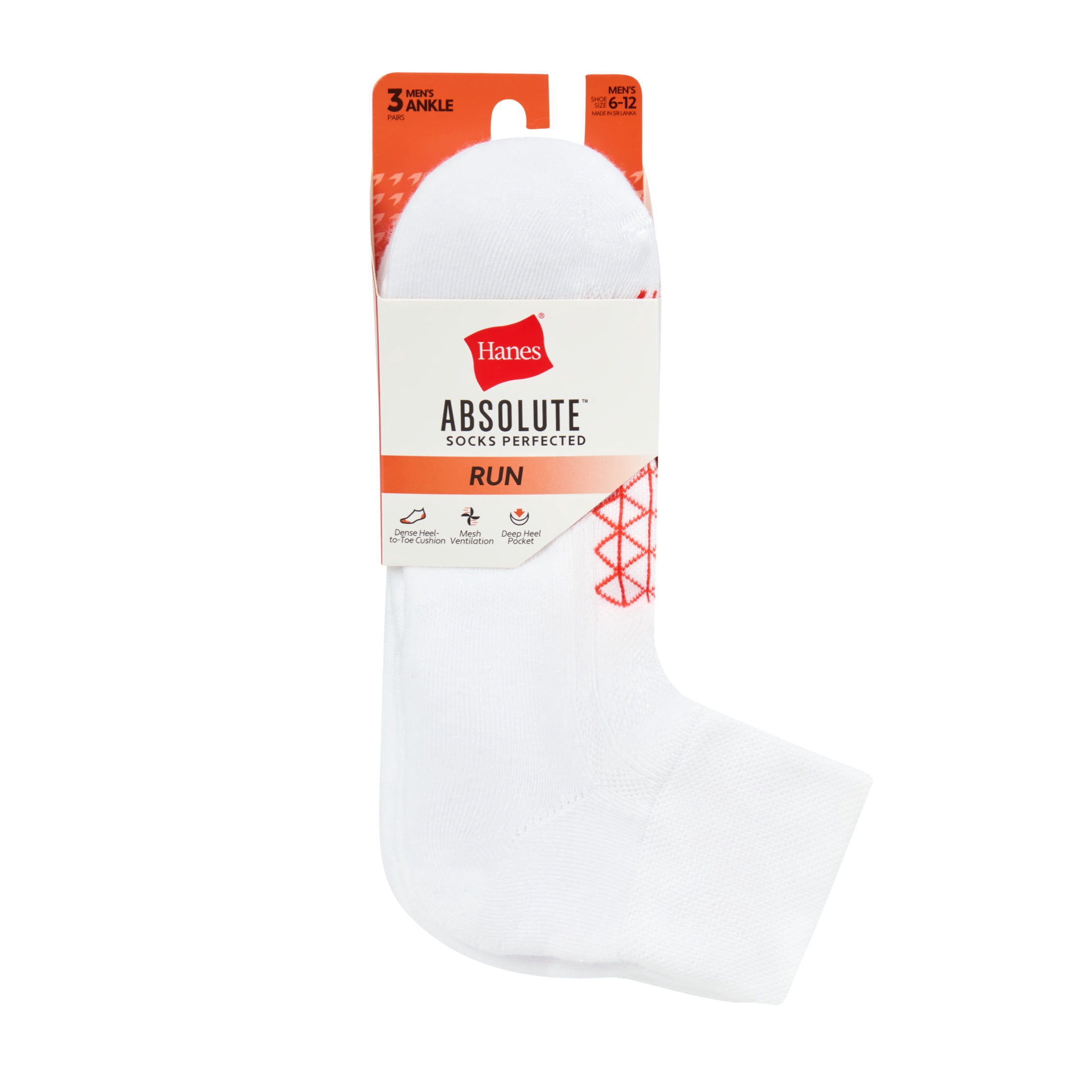 Hanes Mens Ankle Socks Value Pack, 3-Pack, Absolute Run Quarter Socks for Men, Moisture-Wicking, Cushioned
