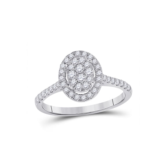 10kt White Gold Round Diamond Oval Bridal Wedding Engagement Ring 1/2 Cttw