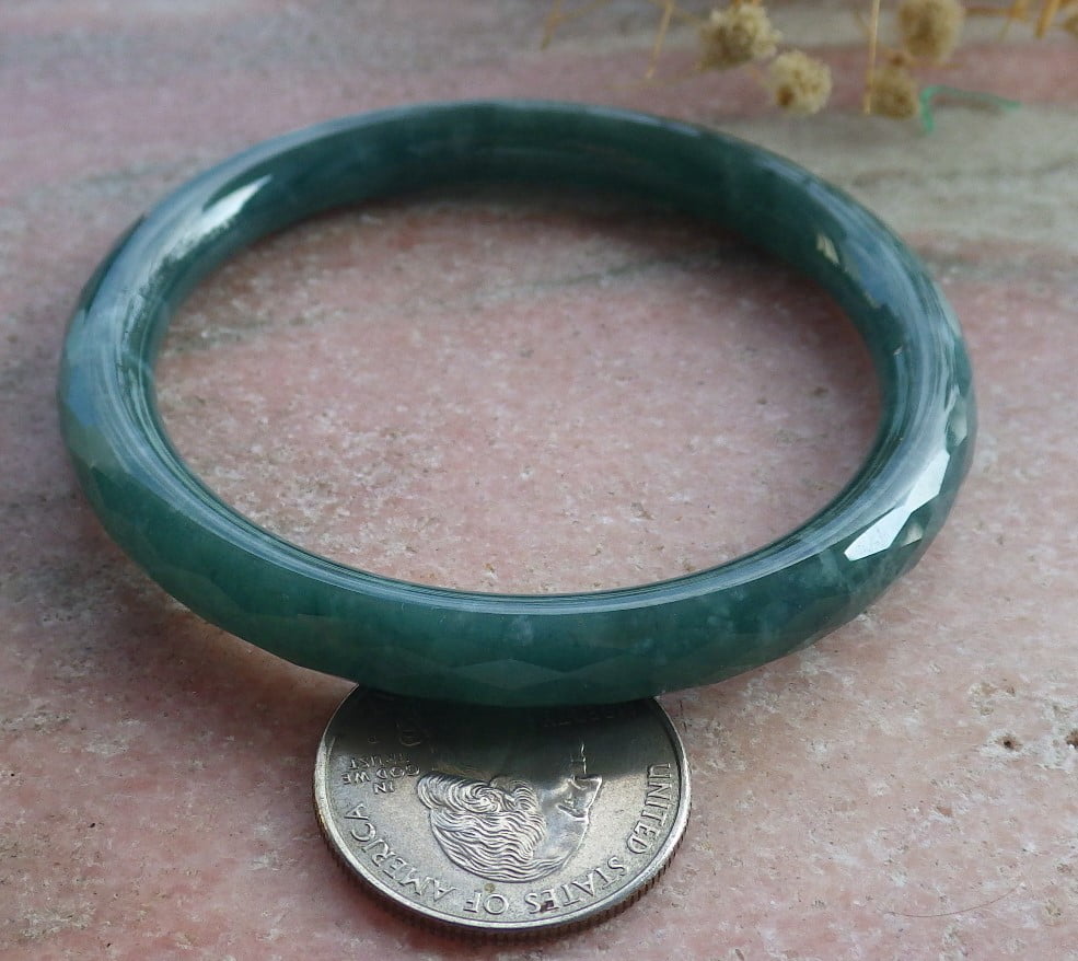 Icy Green Natural A JADE Jadeite Dia Cut Circle Bangle Bracelet 55 mm 683392 TN