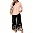 thumbnail image 5 of Womens Lounge Sets 2 Piece Vacation Outfits Button V Neck 3/4 Sleeve Top and Palazzo Pants Suit Elegant Beach Wear, 5 of 7