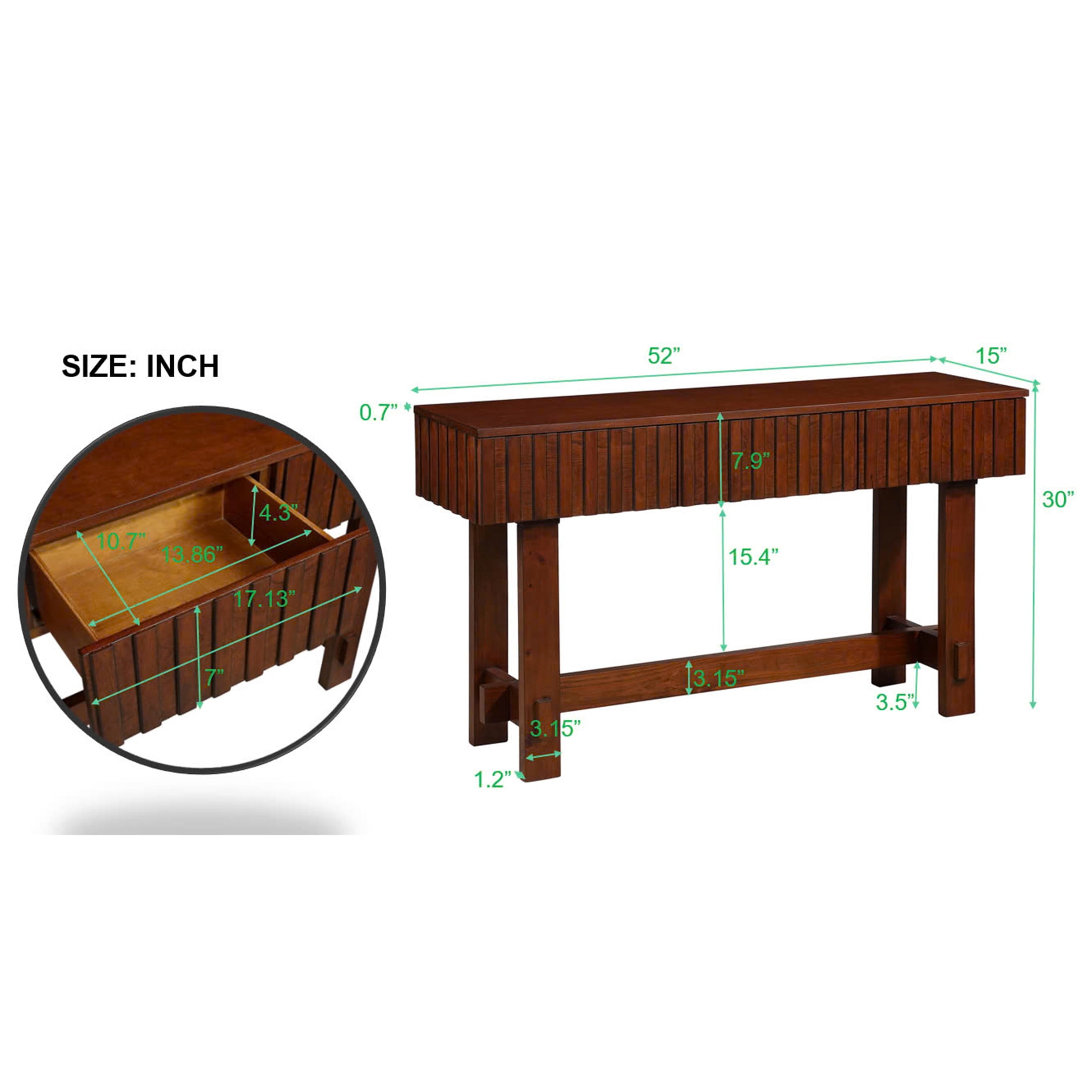 Noble House Ernestine Console Table, Pine Wood Frame with Drawers and Shelf, Half Moon Entryway Table, Cherry