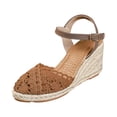 thumbnail image 3 of LTTVQM Womens Espadrilles Wedges Sandals Wedge Platform Sandals Mesh Comfortable Closed Toe Ankle Strap Buckle Casual Summer Wedge Heels Light Brown 40(US-8), 3 of 7