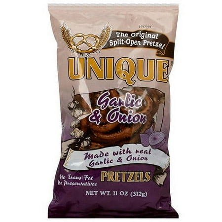Unique Garlic & Onion Pretzels, 11 oz (Pack of 12)
