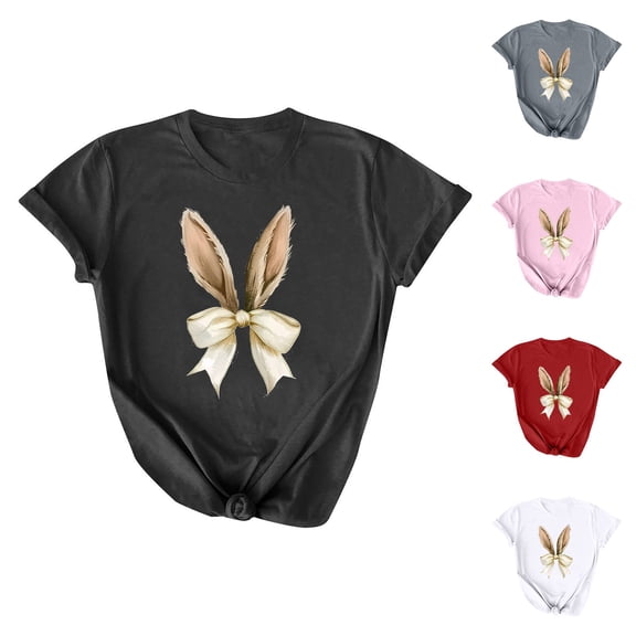 VBTAPA Bunny T-shirt for Women 2025 Easter Graphic Tees Egg Hunt Themed Printed Short Sleeve Crewneck Tee Tops Limited Time Sales Black L