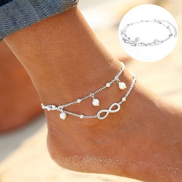 Chain Anklet Leg Beach Gift Womens Bracelet Xmas Bead Silver Heart Crystal Ankle 