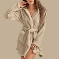 thumbnail image 4 of HOOJT Clearance!Women Soft Solid Color Long Sleeve V-Neck Winter Sashes Pokets Fleece Faux Velvet Sleepwear Dress Nightgowns, 4 of 7