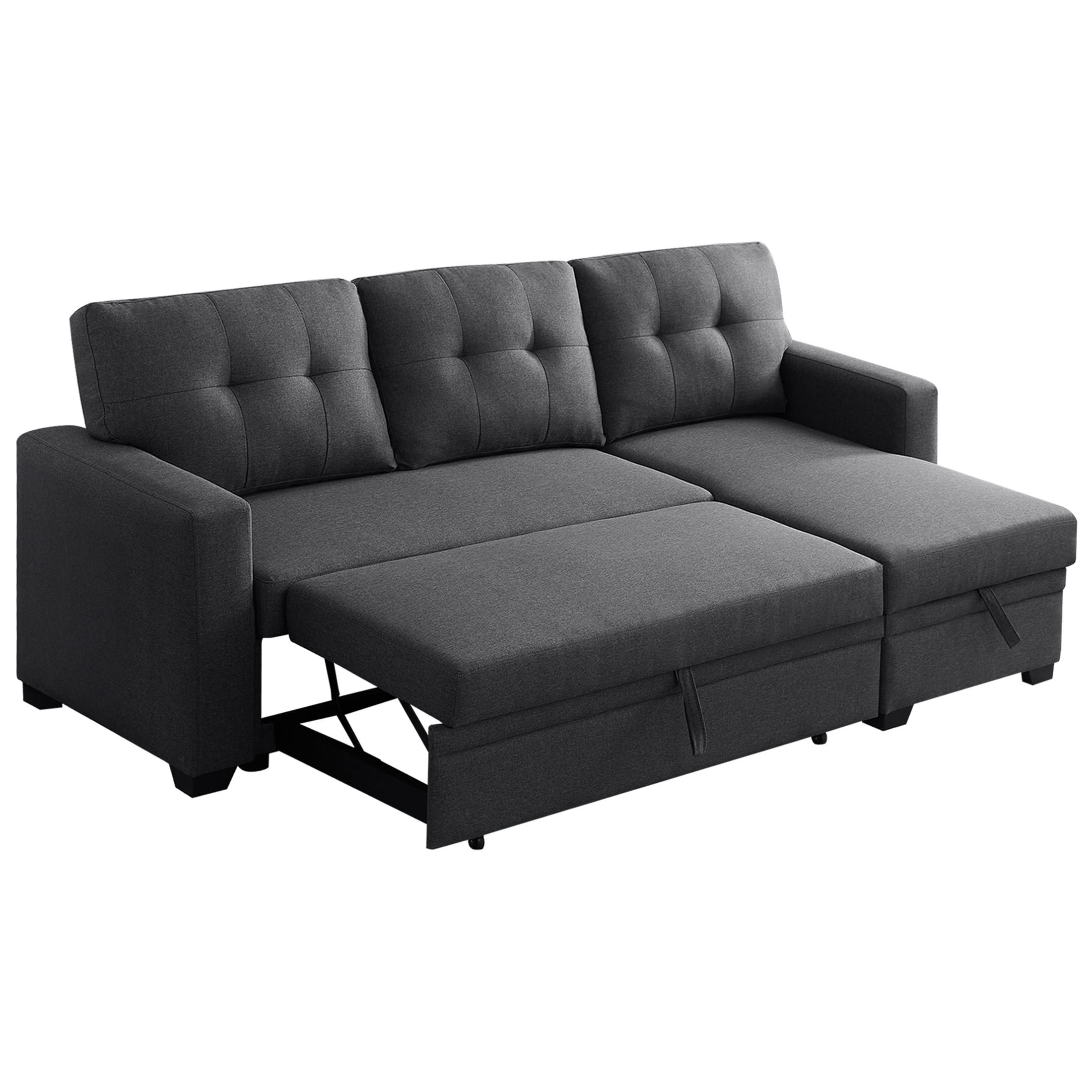 Aukfa Premium Pull-Out Sleeper Sofa Bed with Storage Chaise, Contemporary 3-Seater Couch for Living Room, Dark Gray