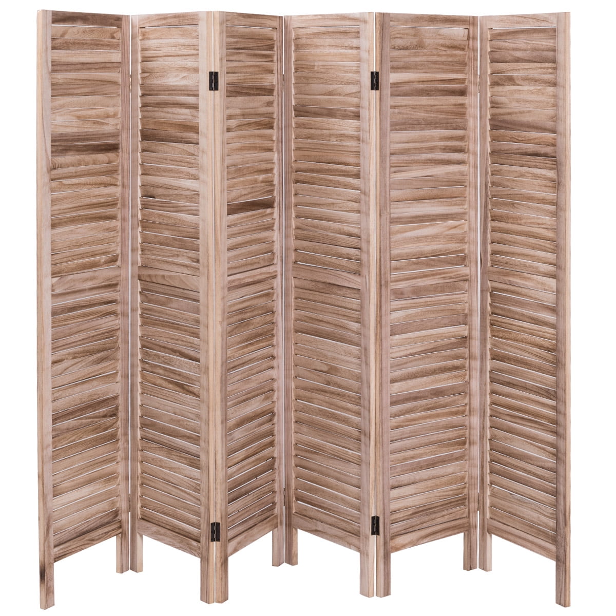 Wooden Room Divider Classic 6 Panel Wood Slat 67"H Light Brown