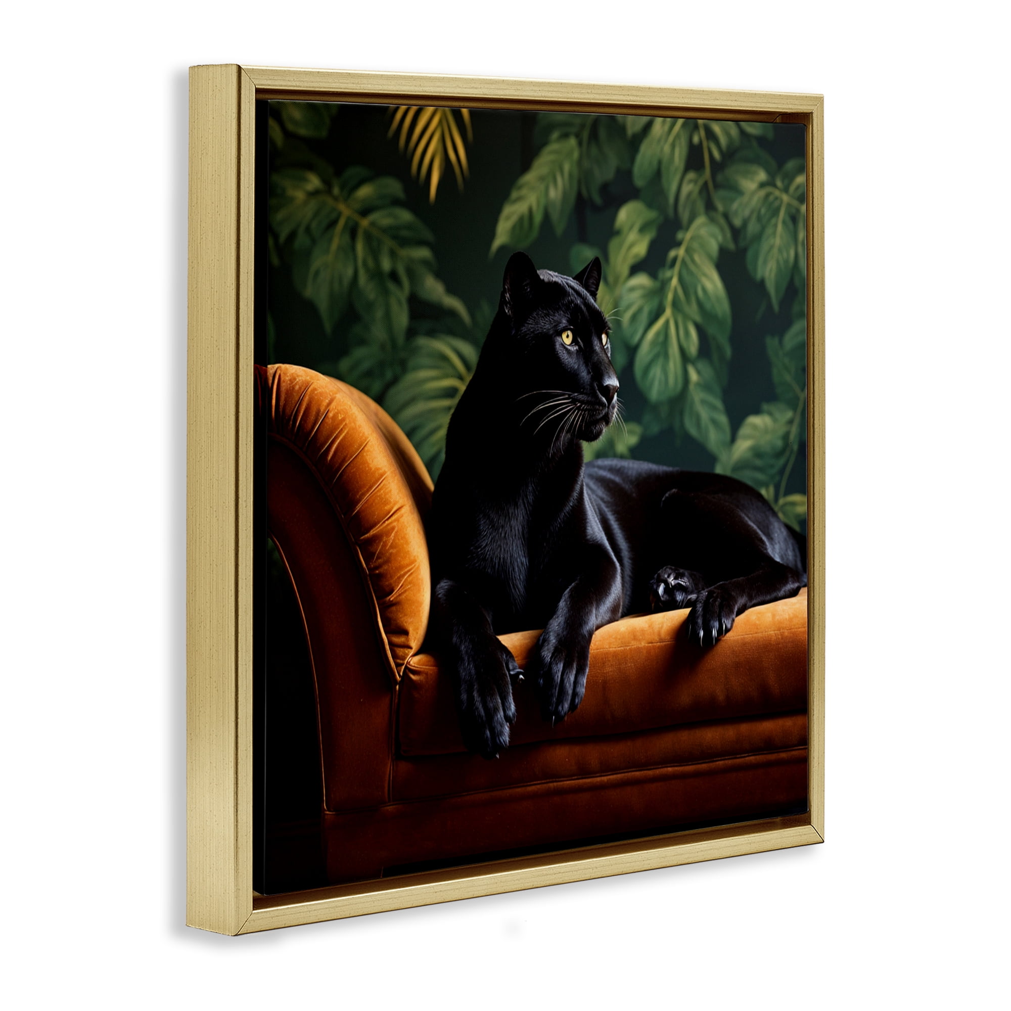 Majestic Panther on Chaise Gold Framed Floater Canvas Wall Art, design by Lettered and Lined