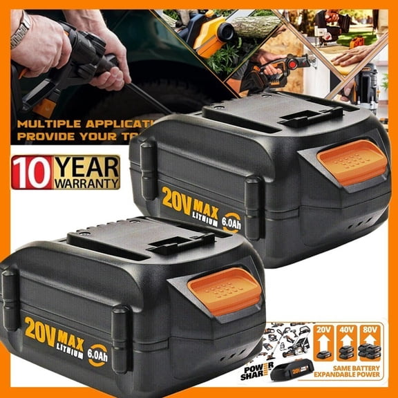 2PACK For Worx 20V PowerShare 6.0 Ah Battery WA3575 WA3520 WA3675 WA3674 20 Volt