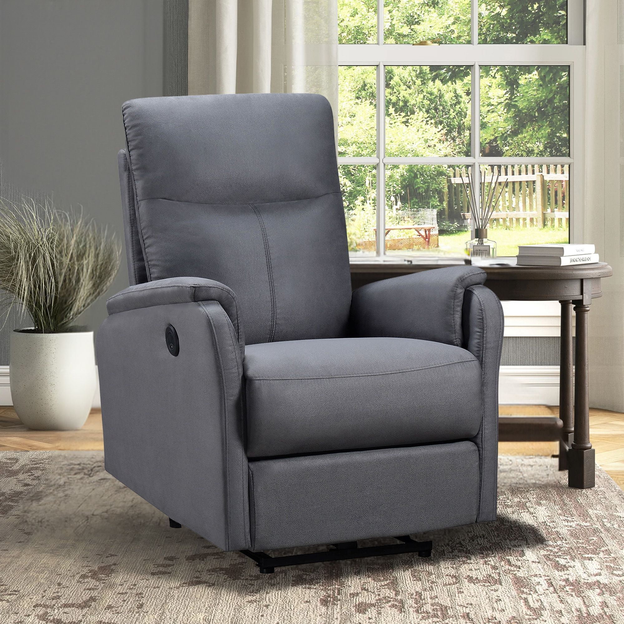 DEALTOPS Power Recliner Chair with USB Ports, Recliner Single Chair with Adjustable Footrest, Gray