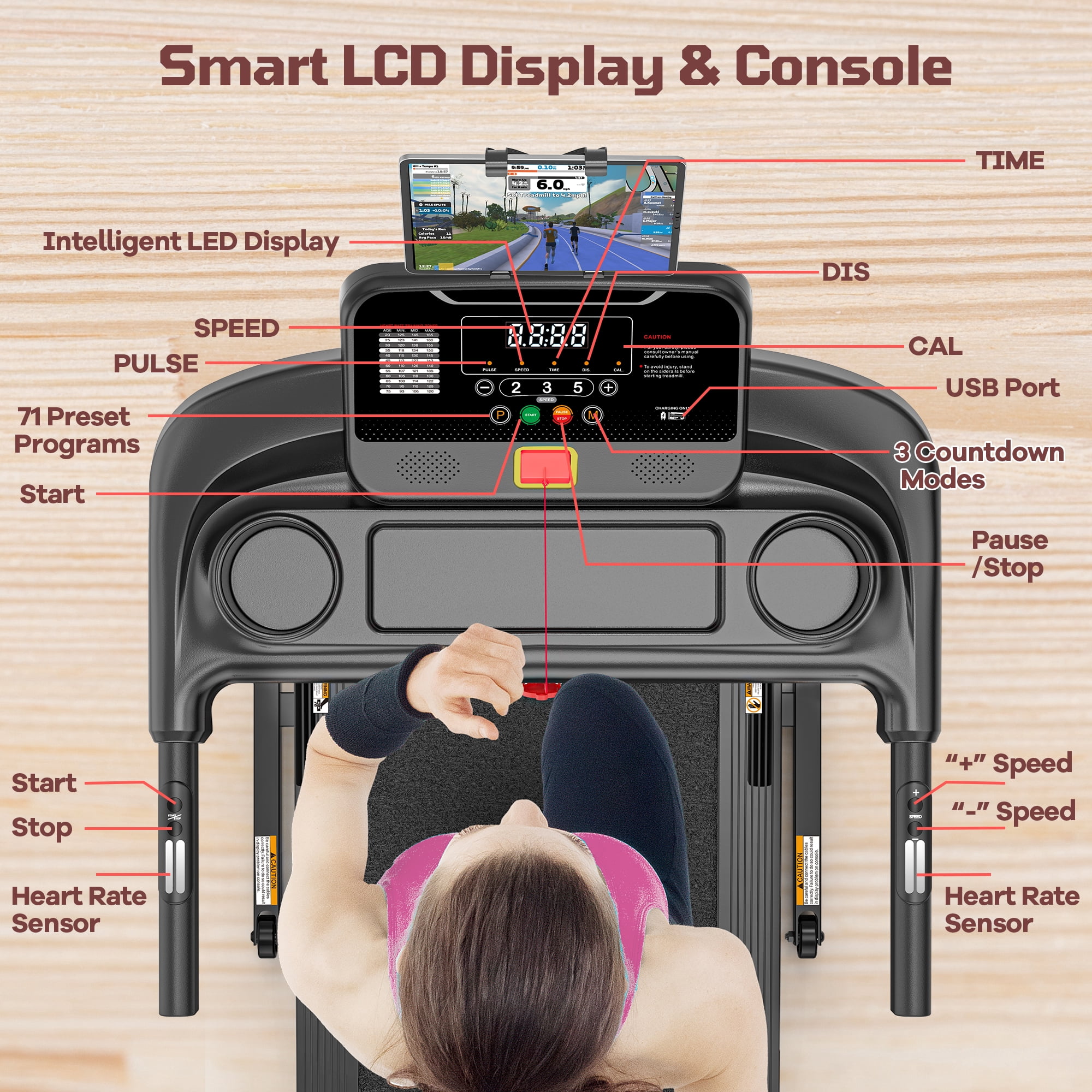 Treadmill 300 lb Capacity Electric Treadmill with Incline 3.5 HP Walking Running Machine for Home Workout, App Connected