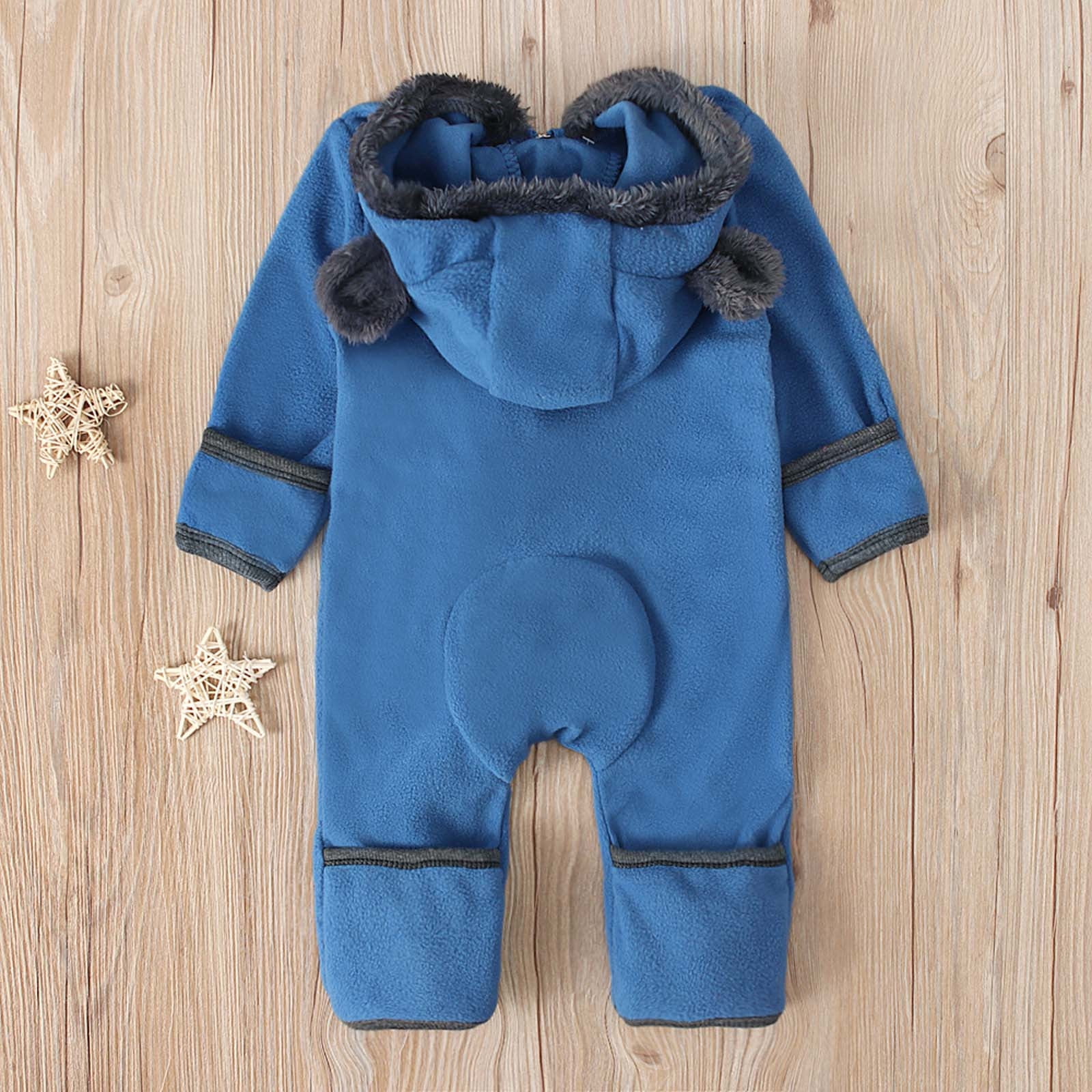 Fleece Baby Bodysuits Infant Onesie Kids Hooded One Piece Romper Outerwear Toddler Jacket Fleece Jacket Coat Zipper Jumpsuits Blue,3 Years