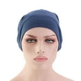 thumbnail image 1 of Gorro suave de algodón para dormir, doble capa, ideal para tratamientos y cuidado del cabello, color azul marino, lavable a mano, cómodo y elástico., 1 of 6