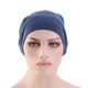 thumbnail image 1 of Gorro de algodón suave para dormir, doble capa, ideal para tratamientos y postparto, color azul marino, elástico y cómodo, lavable a mano., 1 of 6